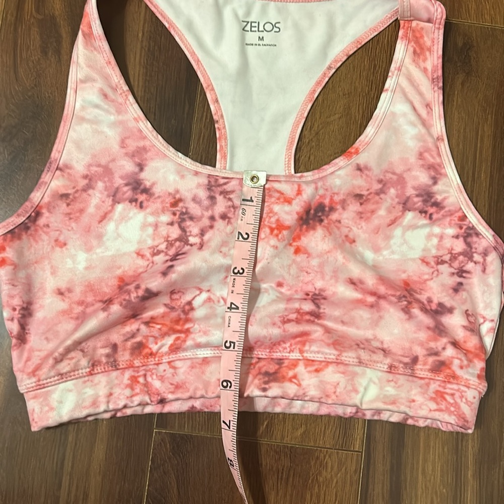 Zelos Pink Tie Dye Sports Bra Medium Racerback Workout Yoga Athletic Top - Picture 7 of 9